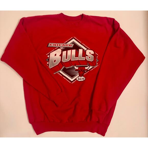 Vintage Chicago Bulls Windy City Crewneck Sweatshirt Size L Red - Picture 1 of 5